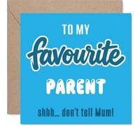 Cheeky Birthday Card for Dad, Playful Nod to Dad's Top Spot | Bold Blue Typography with 'Favourite Parent' and a Cheeky Secret, Father's Day, 145mm Square, Envelope Included
