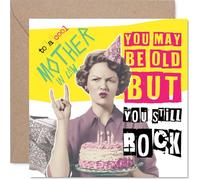 Cheeky Birthday Card for Mother in Law - Retro Birthday Fun - Humorous Design with Sassy Slogan and Cake-toting Lady - Sure to Get a Giggle - 145mm Square, Envelope Included