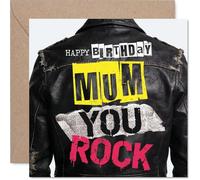 Cheeky Birthday Card for Mum - You Rock, Mum - Bold Leather Jacket Design with Punchy Colours - for Mums Who Break the Mould - 145mm Square, Envelope Included