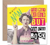 Cheeky Birthday Card for Nan - Retro Vibes and Cake - Fun Throwback Design with Bold Colours - Perfect for a Nan Who Still Rocks - 145mm Square, Envelope Included