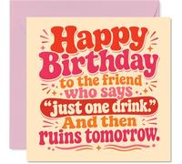 Cheeky Birthday Card - Tomorrow's Hangover Starts Here - Retro Party Typography with Bold, Warm Colours - 145mm Square, Envelope Included