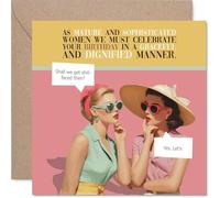 Cheeky Birthday Card - Vintage Laughs for Classy Women - Retro Illustration of Stylish Friends Plotting a Tipsy Celebration - 145mm Square, Envelope Included