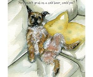 Cheeky Border Terrier dog BLANK Birthday greeting card - Cold Beer