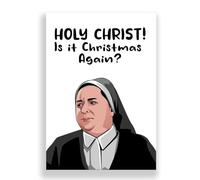 Cheeky Cards Greeting Card, Christmas, Derry Girls Theme, 1 Card, White, Single Pack, Blank Inside, Sister Michael Design, with Kraft Envelope, 12.7 x 17.8 cm