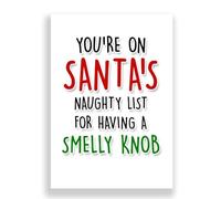 Cheeky Cards Greeting Card, Christmas, Funny, 1 Card, White, Premium 300 GSM, Naughty List Theme, with Kraft Envelope, 12.7 x 17.8 cm