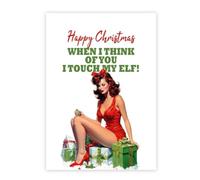 Cheeky Cards Greeting Card, Christmas, Funny, 1 Card, White, Single Pack, Blank Inside, Humorous Elf Theme, Kraft Envelope Included, 12.7 x 17.8 cm