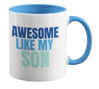 Cheeky Chops Awesome Like My Son Blue Handle Mug, Funny Ceramic Mug for Mum or Dad, 11oz CMUG619