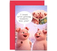 Cheeky Christmas Card for Friend, Funny Getting Blankets Gift, Humorous Playful Pig Design, for Colleague Coworker Mate, Blank Inside with Envelope