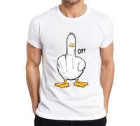 Cheeky Duck Middle Finger F*ck Off Funny Sarcastic Cartoon Men's T-Shirt, White, L