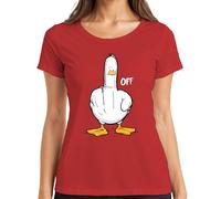 Cheeky Duck Middle Finger F*ck Off Funny Sarcastic Cartoon Women's T-Shirt, red, L