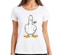 Cheeky Duck Middle Finger F*ck Off Funny Sarcastic Cartoon Women's T-Shirt, White, L