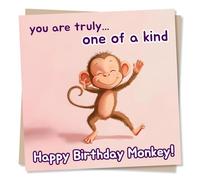 Cheeky Happy Birthday Card For A Monkey Lover - One Of A Kind - Animal, Playful - Celebrations - For Loved One, Special Someone, Friend, Bestie, Reltative, Partner, Family, Women