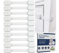 Cheeky Monkey® 10 Pack Cupboard Locks for Children, No Drill Baby Proofing | No drilling and no tools needed - strong residue-free adhesive installs each lock in about 30 seconds.