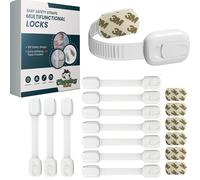 Cheeky Monkey® (10 Pack) Premium Cupboard Locks for Children - Baby Proofing Child Safety Strap Kitchen Cupboards Cabinets with Drawers, Cabinet & Drawer Kids Proof, 3M Adhesive 4 Extra Stickers