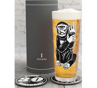 Cheeky Monkey 30th Beer Glass (1 Pint/580ml) and 2 Silicone Coasters - Funny 30th Birthday Gift for Men