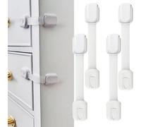 Cheeky Monkey® 4 Pack Premium Cupboard Locks for Children Baby Proofing Child Safety Strap Kitchen Cupboards Cabinets with Drawers Cabinet & Kids Proof - 4 Extra Adhesive (Adjustable, 4, Count)