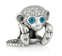 Cheeky Monkey Charm Bead for Pandora Moments Womens Bracelets Elegantly Plated in Fine Silver Her Girls Women - Happy Birthday Gift Box