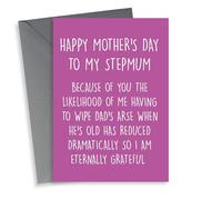 Cheeky Mothers Day Card - Step Mum - The Likelihood Of Having To Wipe Dad's Arse When He's Old Has Reduced Dramatically