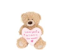 Cheeky Plush Teddy Bear 20cm - Hilarious Valentine's or B'day Gift! Soft Cuddly Bear Holding Heart or Star with Rude Sassy Message - Funny Gift for Boyfriend Girlfriend or Bestie (Love you?)