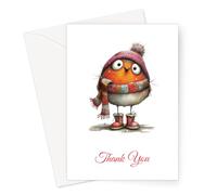 Cheeky Robin Christmas Thank You Greeting Card - Large A5
