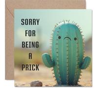 Cheeky Sorry Card - A Pointed Apology - Sad Cartoon Cactus and Bold Playful Text - Light-hearted Way to Say Sorry with Humour - 145mm Square, Envelope Included