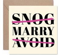 Cheeky Wedding Card - Playful Modern Humour - Bold 'SNOG MARRY AVOID' Design with Pink Brush Strokes - Guaranteed to Get a Laugh on Their Big Day - 145mm Square, Envelope Included