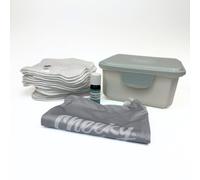 Cheeky Wipes Reusable Mini Baby Wipe Kit for Cloth Nappy Users | Contains Wipes, Nappy Oil and Storage Box (Grey White)