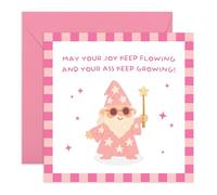 Cheeky Wizard Greeting Card for Her - 'Joy Keep Flowing, Your A*s Keep Growing!' - Fun Birthday or Encouragement for Friend, Sister, Girlfriend, Fiance, Bestie, BFF, Her - Includes Fun Stickers