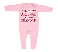 Cheekytots Arsenal Baby Sleepsuit - 'Born To Love Arsenal Just Like Grandad- Soft 100% Combed Cotton Football-Themed Baby Sleepsuit for Football Fans (UK, Age, 0 Months, 3 Months, Pink)