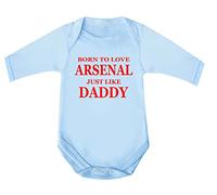 Cheekytots 'Born To Love Arsenal Just Like Daddy' Baby Boy Girl 100% Fine Combed Cotton Long Sleeve Bodysuit Designed and Printed in the UK (3-6 Months, Blue)