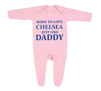 Cheekytots Chelsea Baby Sleepsuit - 'Born To Love Chelsea Just Like Daddy - Soft 100% Combed Cotton Football-Themed Baby Sleepsuit for Football Fans (0-3 Months, Pink)