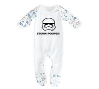 Cheekytots 'Storm Pooper' Baby Boy Girl Sleepsuit Designed and Printed in the UK Using 100% Fine Combed Cotton (UK, Age, 0 Months, 3 Months, White/Blue Star)
