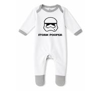 Cheekytots 'Storm Pooper' Baby Boy Girl Sleepsuit Designed and Printed in the UK Using 100% Fine Combed Cotton (UK, Age, 9 Months, 12 Months, White/Grey Trim)
