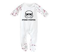 Cheekytots 'Storm Pooper' Baby Boy Girl Sleepsuit Designed and Printed in the UK Using 100% Fine Combed Cotton (UK, Age, 6 Months, 12 Months, White/Pink Star)