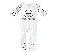 Cheekytots 'Storm Pooper' Baby Boy Girl Sleepsuit Designed and Printed in the UK Using 100% Fine Combed Cotton (UK, Age, 0 Months, 3 Months, White/Black Star)