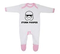 Cheekytots Storm Pooper Baby Sleepsuit - Funny Newborn Romper, 100% Super Soft Cotton, Unisex Baby (UK, Age, 0 Months, 3 Months, White/Pink Trim)