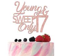 Cheer 17 Years Old Party Decoration - 17 Cake Topper - 17th Birthday Party Decorations Rose Gold Glitter