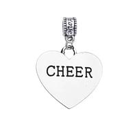 Cheer Charm Bead - Silver-Plated Heart Dangle Charm for Bracelets & Necklaces - Compatible with Pandora, Troll, Chamilia & European Bracelets - Gift for Cheerleaders & Cheer Coaches