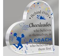 Cheer Coach Gift Acrylic Sign Plaque Cheerleading Coach Appreciation Gift Essentials Keepsake Office Table Decor Thank You for Cheerleading Leader Christmas Idea (Blue, 3.94 x 3.94 Inch, Heart)