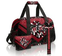Cheer Duffel Bag with Makeup Bag & Bow Keychain for Women, Cheerleading Dance Gymnastics Bag, Cheerleaders Gift, Winered&Black, Cheer Duffel Bag for Cheerleaders