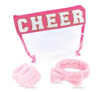 Cheer Gifts Makeup Bag Clear Chenille Letter Tote Waterproof PVC Travel Stuff For Girls Mom Women Team Cheerleaders Teacher Coaches., Pink, Fashion