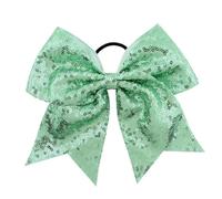 Cheer Hair Bows 10pcs Glitter Sequins Pigtail Bows For Kids Large Sparkly Cheerleading Bowknot Ponytail Holder Girls Elastic Hair Ties For Women(Light green)