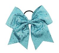 Cheer Hair Bows 10pcs Glitter Sequins Pigtail Bows For Kids Large Sparkly Cheerleading Bowknot Ponytail Holder Girls Elastic Hair Ties For Women(Lake Blue)