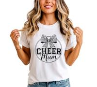 Cheer Mum Cheerleader Mum Cheer Mama Biggest Fan Mothers Day Graphic Womens T Shirt Apparel L (16-18) White