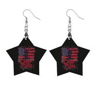 Cheer Papa Cheerleader U.S. Flag Printed Wooden Earrings for Women Trendy Lightweight Charms Pendant Jewelry Star