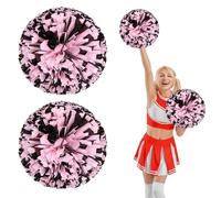 Cheer Pom Poms 16 Pcs Four Finger Handle, Cheerleading Handheld Squad Pompoms for Sports Team Cheer Spirit Games Dance Party Adults (Black+Pink)