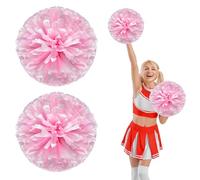 Cheer Pom Poms 16 Pcs Four Finger Handle, Cheerleading Handheld Squad Pompoms for Sports Team Cheer Spirit Games Dance Party Adults (Pink + White)