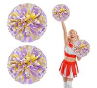 Cheer Pom Poms 16 Pcs Four Finger Handle, Cheerleading Handheld Squad Pompoms for Sports Team Cheer Spirit Games Dance Party Adults (Purple+Yellow+White)