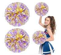 Cheer Pom Poms 36 Pcs Four Finger Handle, Cheerleading Handheld Squad Pompoms for Sports Team Cheer Spirit Games Dance Party Adults (Purple+Yellow+White)
