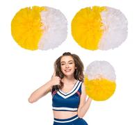 Cheer Pom Poms 36 Pcs with Handle, Cheerleading Handheld Squad Pompoms for Sports Team Cheer Spirit Games Dance Party Adults (Yellow+White)